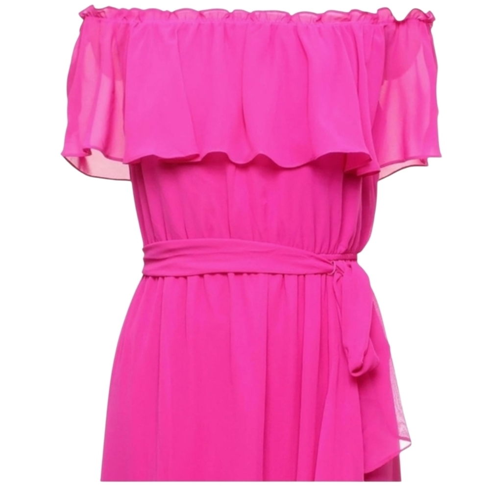 S.L. Fashions - Sz. 12 Sleeveless Chiffon Wrap Dress with Cascade Ruffle - Picture 3 of 11